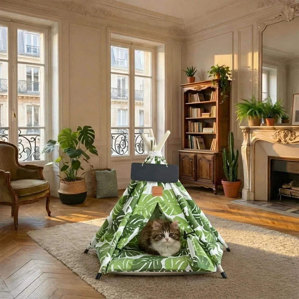 Cabane pour chat, chat à l'intérieur