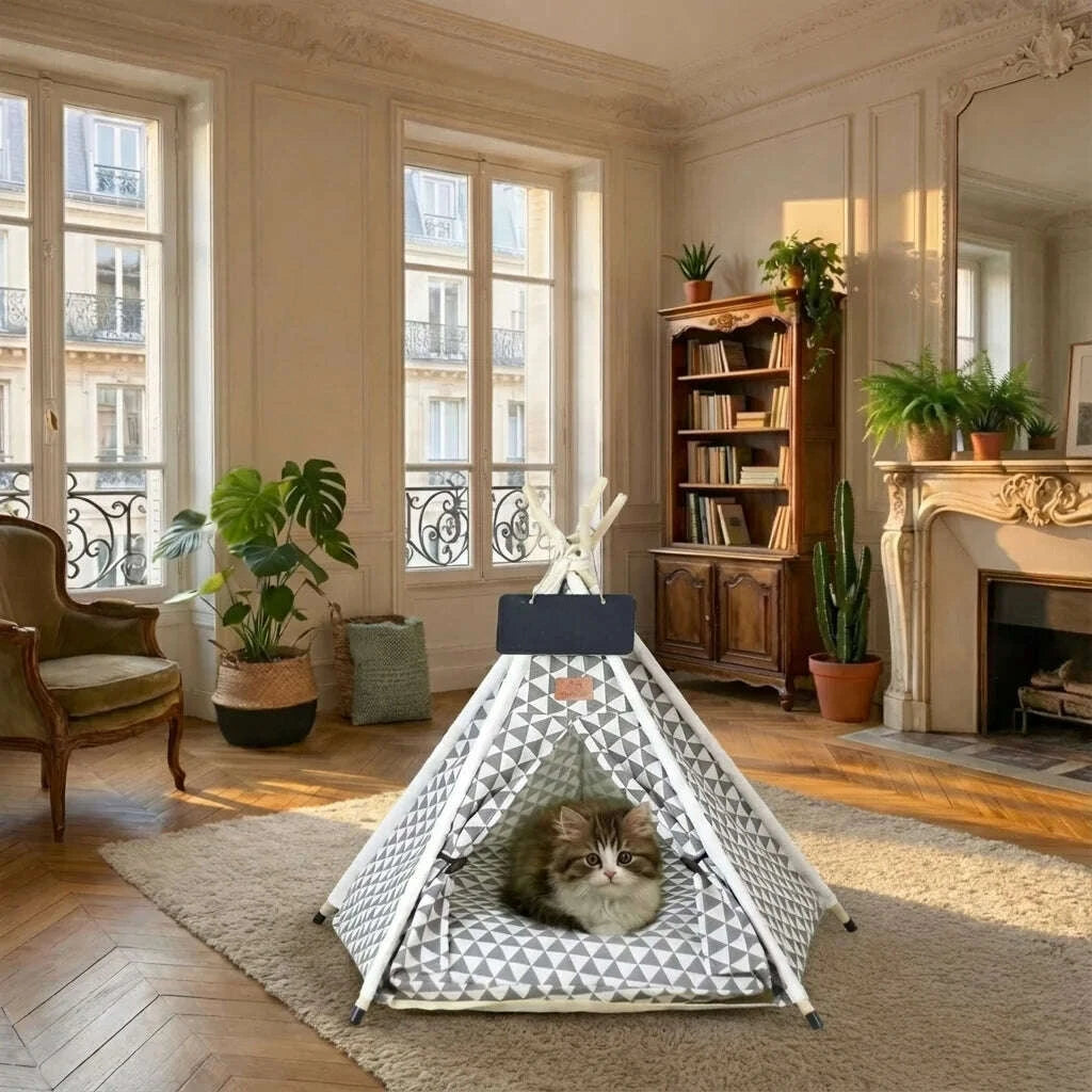 Grande tente pour chat, chat à l'intérieur