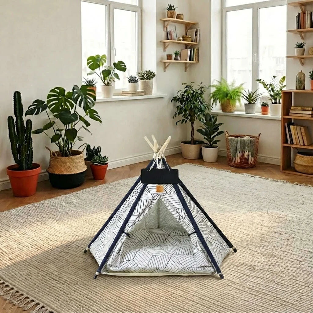 Cabane pour chat en bois, de profil