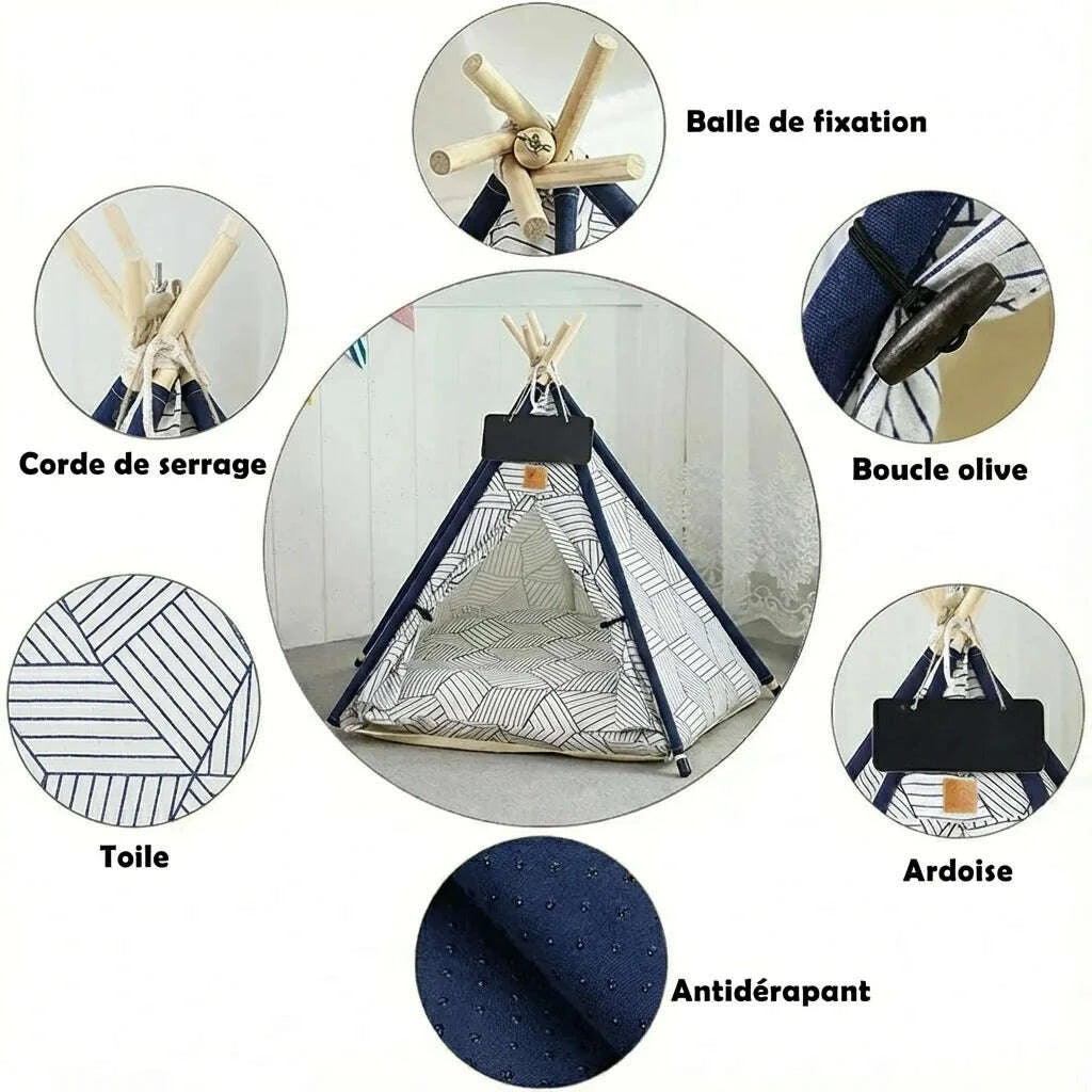 Cabane pour chat en bois, vue de face