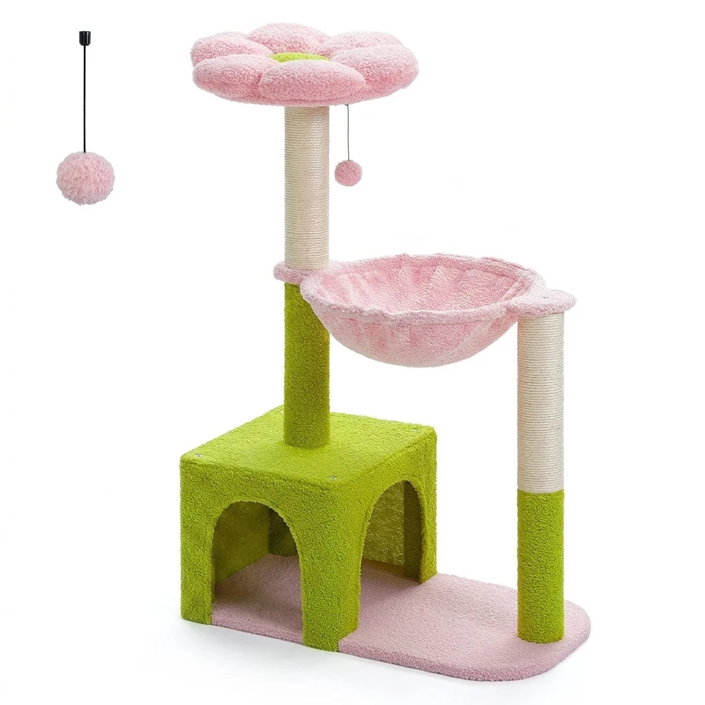 Arbre à chat fleur avec hamac en métal Vert