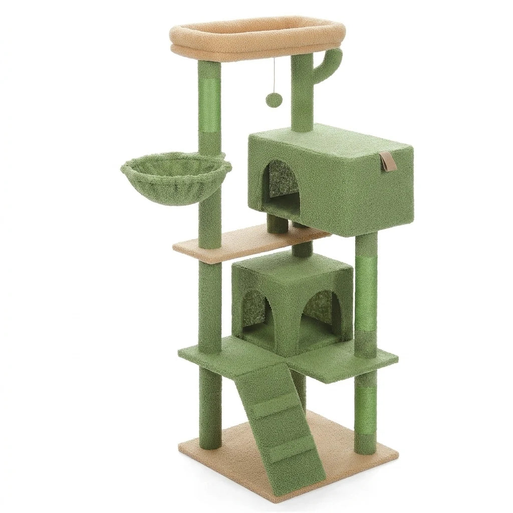Arbre à chat 106 cm avec échelle et niches Vert